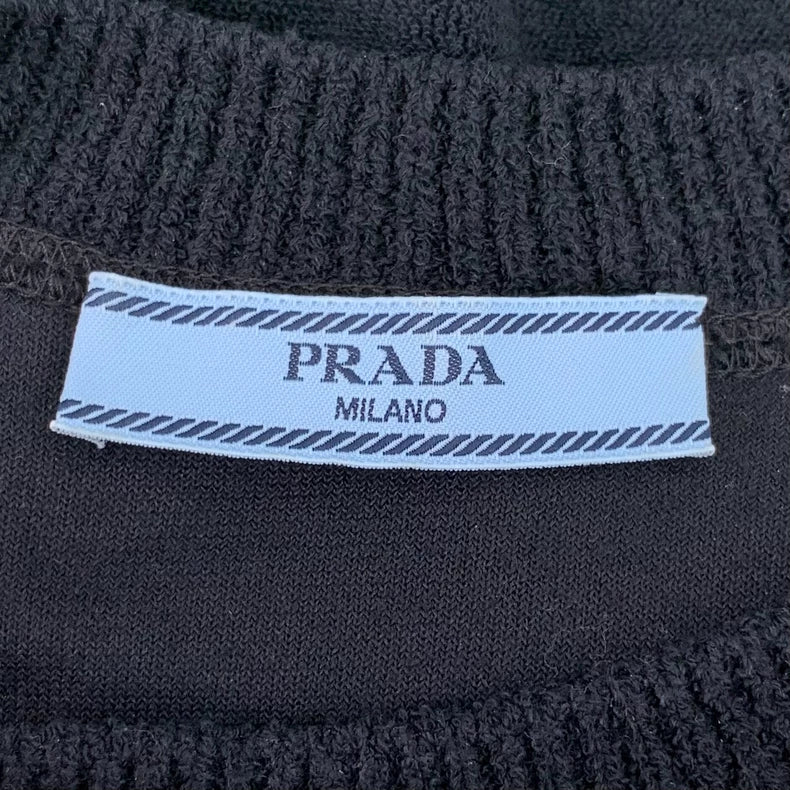 Prada Black Logo Embroidered Cotton T-Shirt