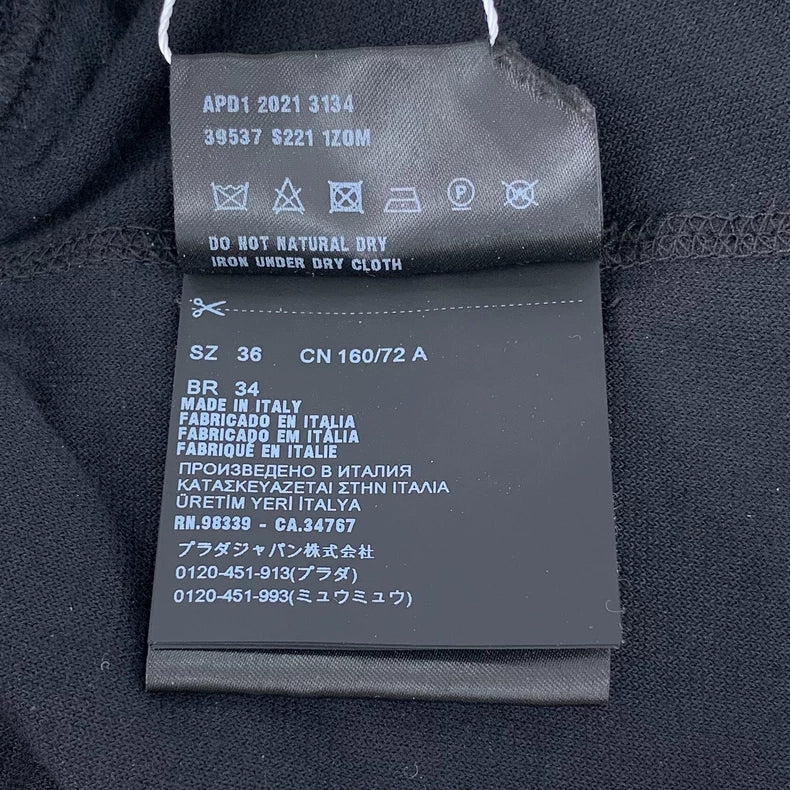 Prada Black Logo Embroidered Cotton T-Shirt