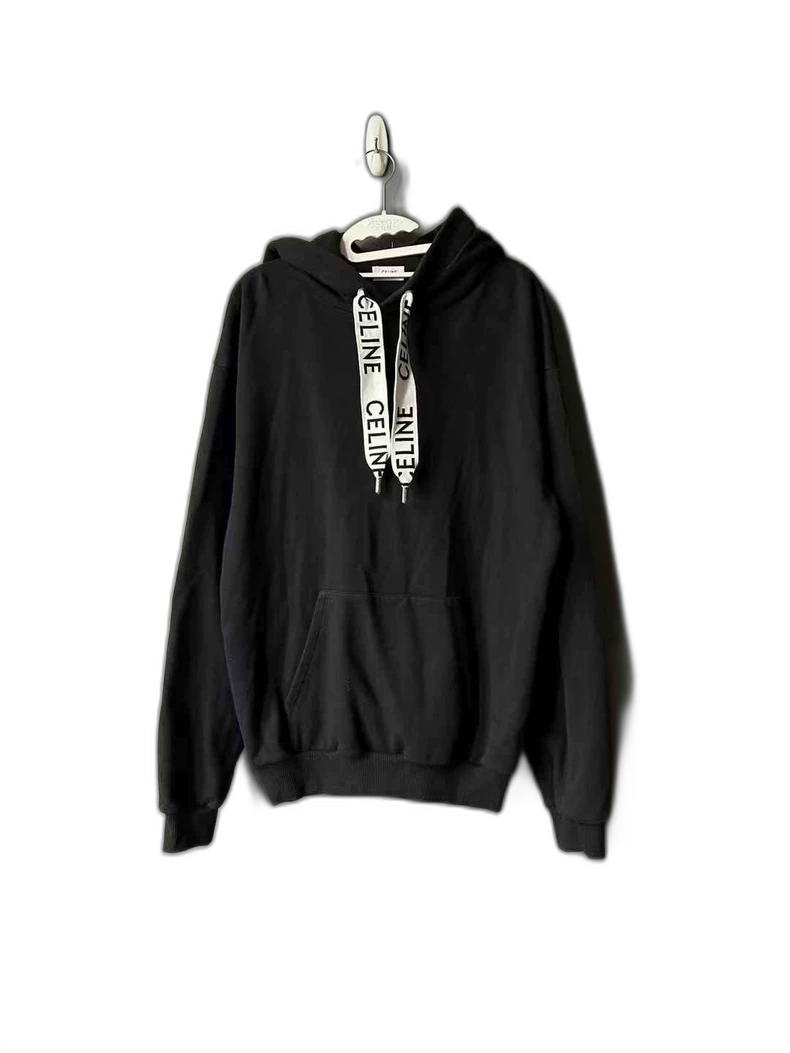 Celine Black Drawstring Lettered Hoodie