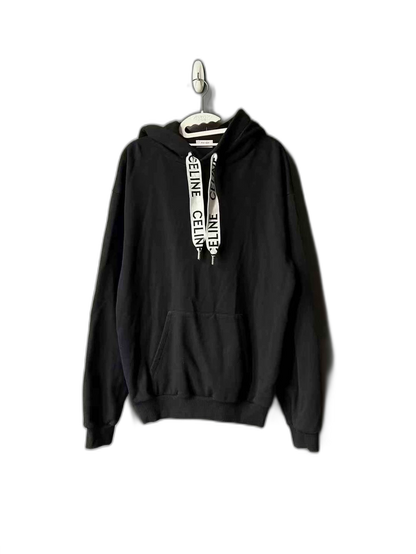 Celine Black Drawstring Lettered Hoodie