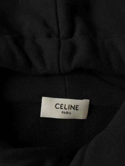 Celine Black Drawstring Lettered Hoodie