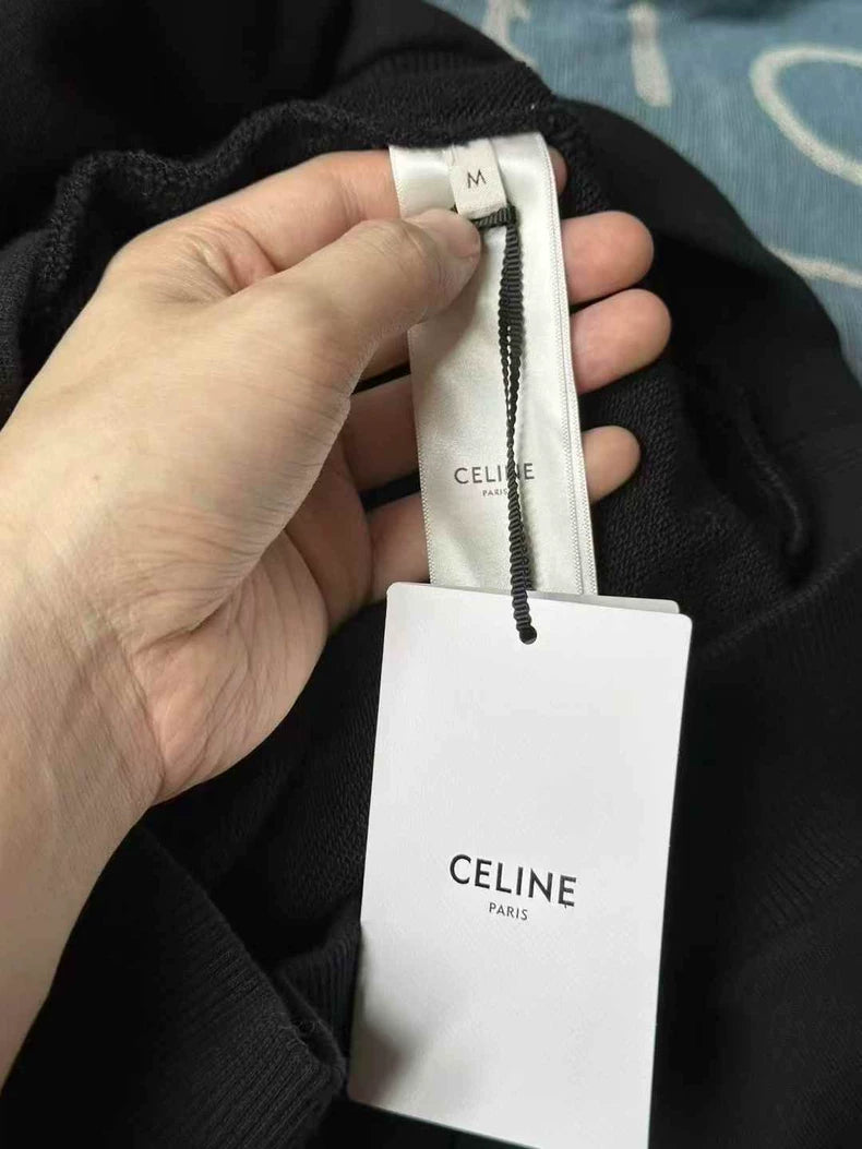 Celine Black Drawstring Lettered Hoodie