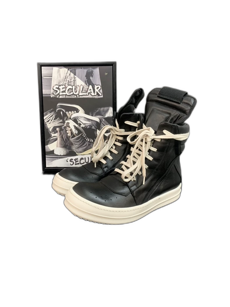 Rick Owens Geobasket Black and White Sneakers-yf