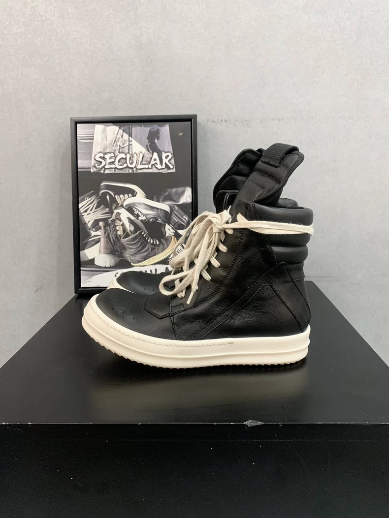 Rick Owens Geobasket Black and White Sneakers-yf