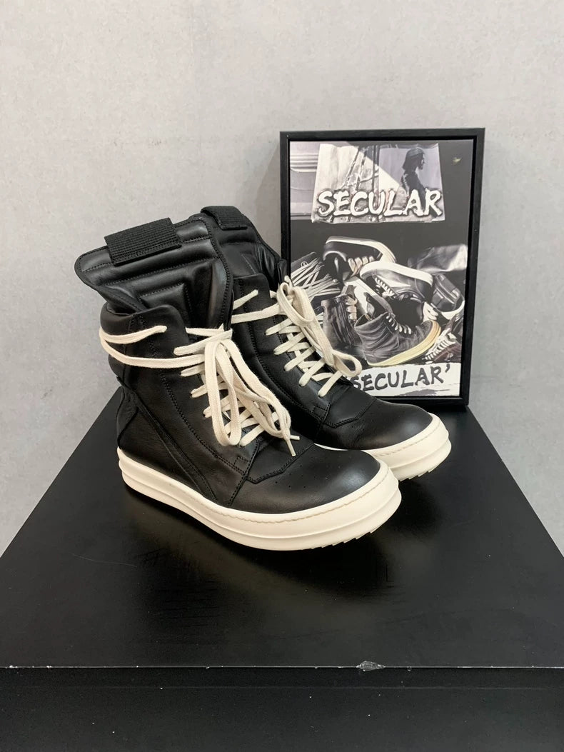 Rick Owens Geobasket Black and White Sneakers-yf