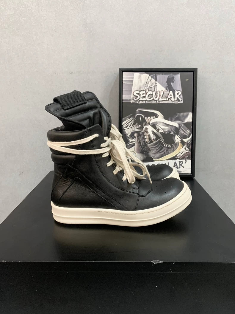 Rick Owens Geobasket Black and White Sneakers-yf