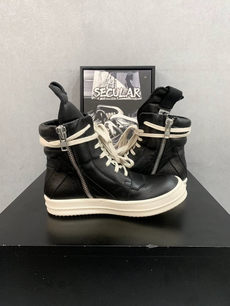 Rick Owens Geobasket Black and White Sneakers-yf