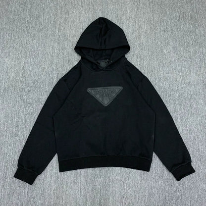 Prada Black Triangle Logo Hoodie Sweatshirt