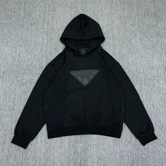 Prada Black Triangle Logo Hoodie Sweatshirt