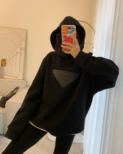 Prada Black Triangle Logo Hoodie Sweatshirt