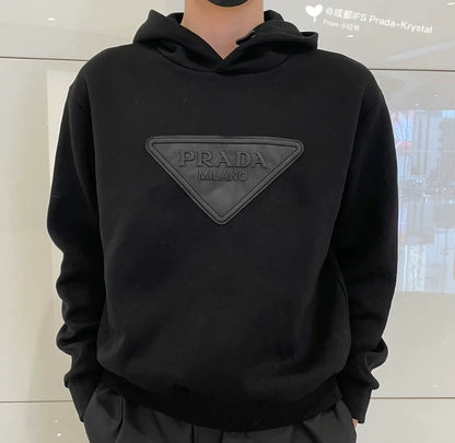 Prada Black Triangle Logo Hoodie Sweatshirt