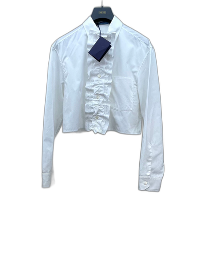 Prada Ruffled White Button-Up Shirt