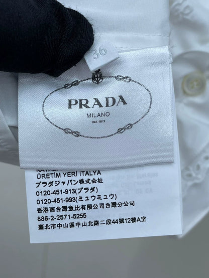 Prada Ruffled White Button-Up Shirt