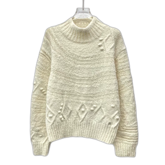 Chanel Beige Logo Long Sleeve Knit Sweater
