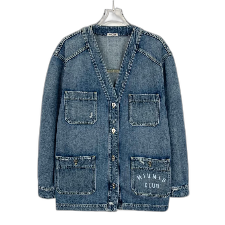 MiuMiu Blue Logo Print Denim Jacket