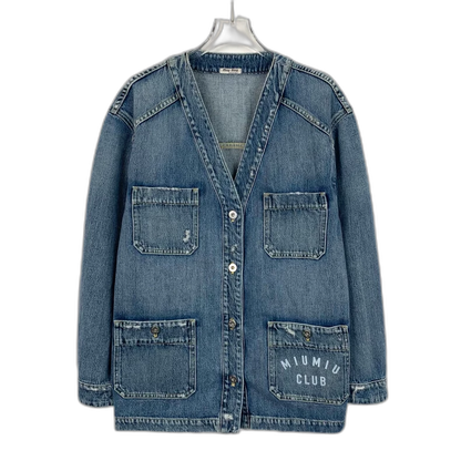 MiuMiu Blue Logo Print Denim Jacket