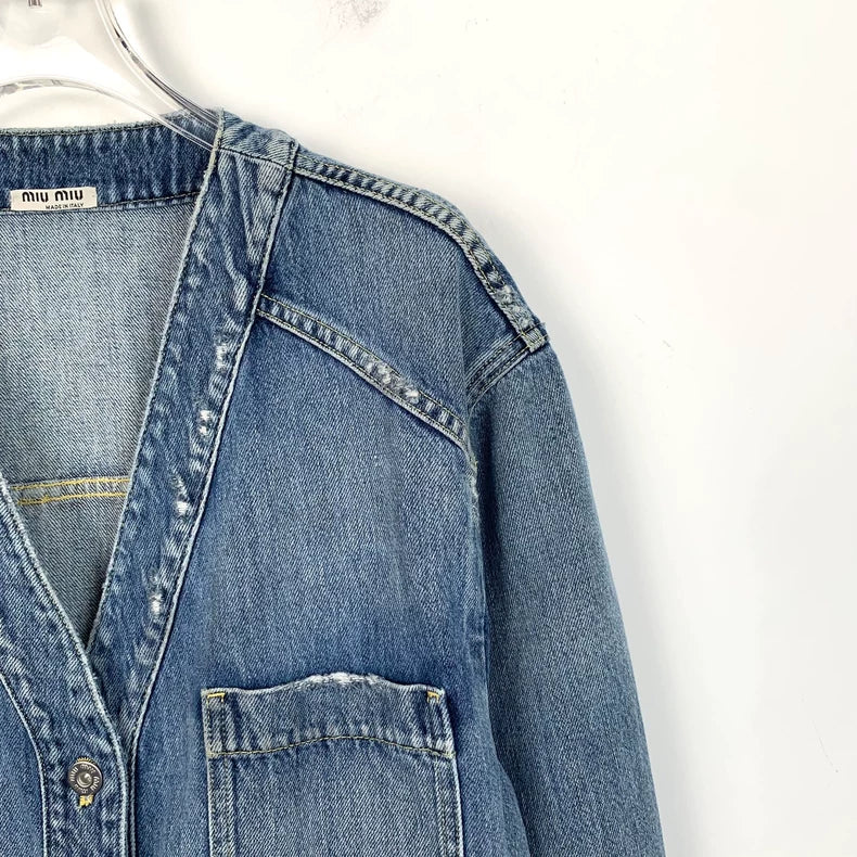 MiuMiu Blue Logo Print Denim Jacket