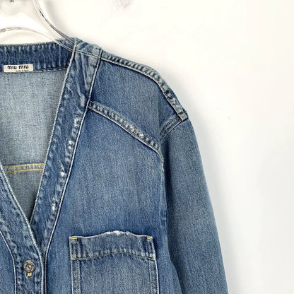 MiuMiu Blue Logo Print Denim Jacket