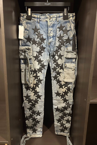 Amiri Chemist Denim Cargo Pants with Stars