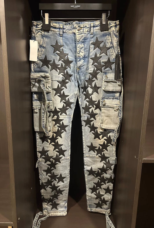 Amiri Chemist Denim Cargo Pants with Stars