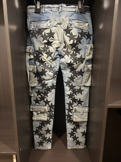 Amiri Chemist Denim Cargo Pants with Stars