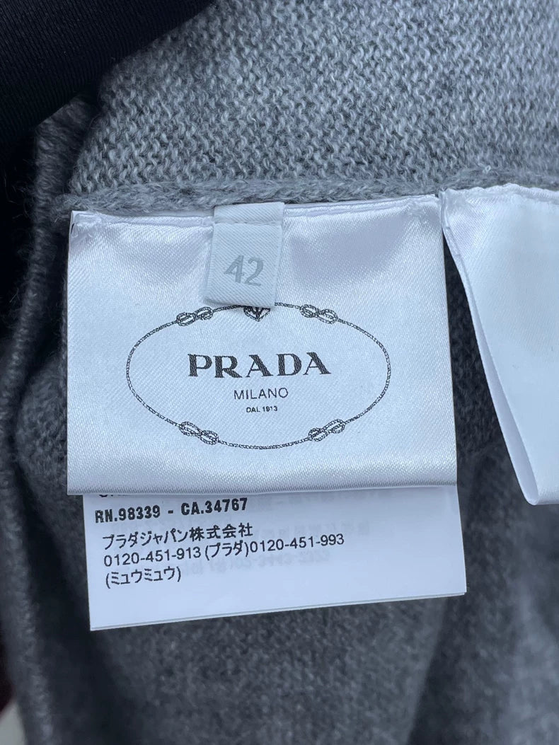 Prada Gray Knit Sweater with Burgundy Sleeves
