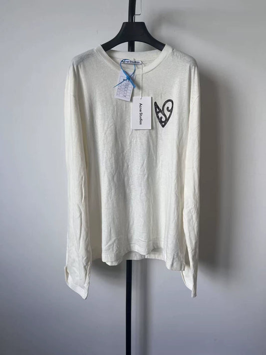 Acne Studios White Heart Print Long Sleeve T-Shirt-yf