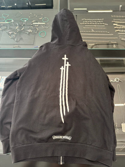 Chrome Hearts Black Zip Hoodie with Fringe-yf
