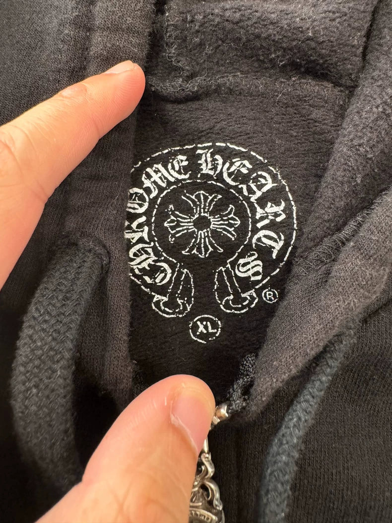 Chrome Hearts Black Zip Hoodie with Fringe-yf