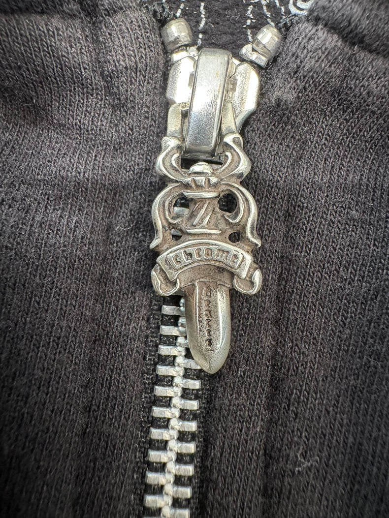 Chrome Hearts Black Zip Hoodie with Fringe-yf