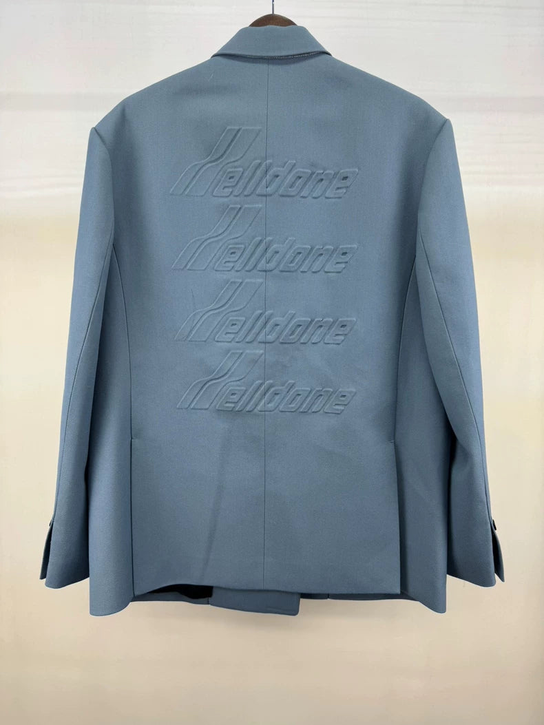 We11done Blue Embossed Logo Suit Jacket
