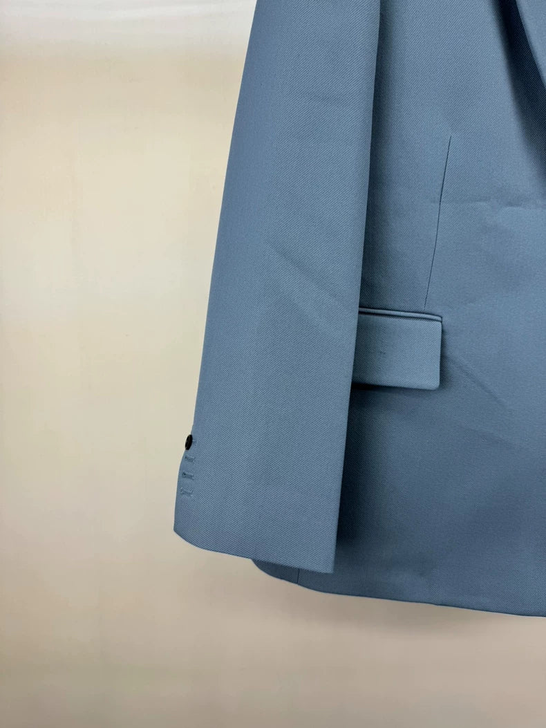 We11done Blue Embossed Logo Suit Jacket