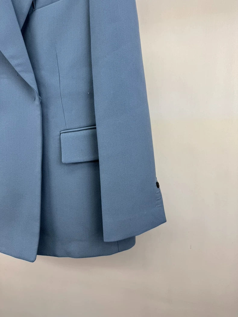 We11done Blue Embossed Logo Suit Jacket