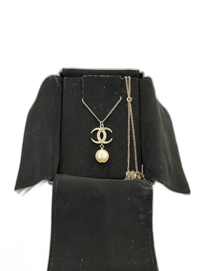 Chanel Double C Pearl Pendant Necklace