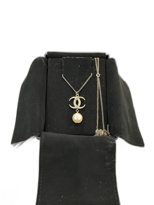 Chanel Double C Pearl Pendant Necklace