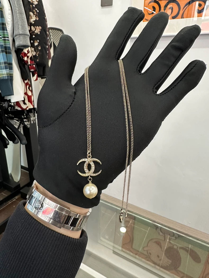 Chanel Double C Pearl Pendant Necklace