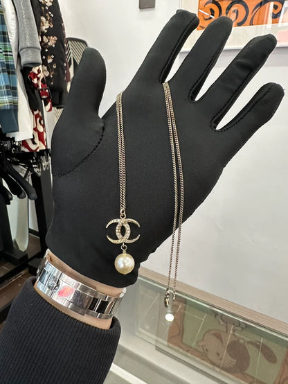 Chanel Double C Pearl Pendant Necklace