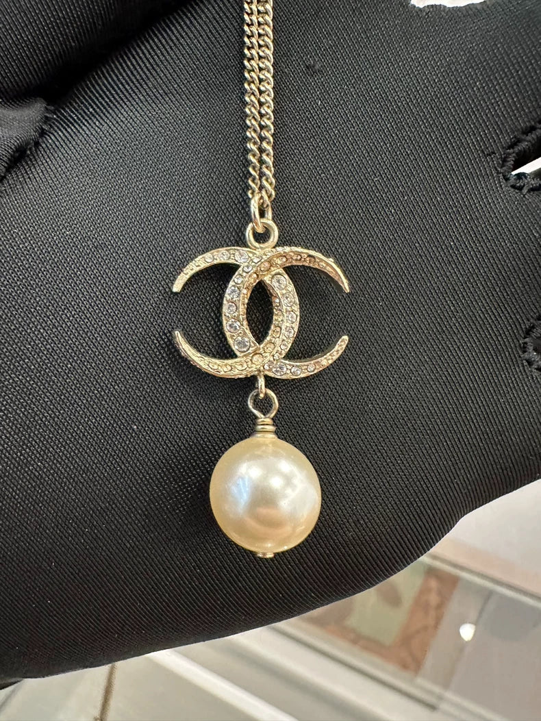 Chanel Double C Pearl Pendant Necklace