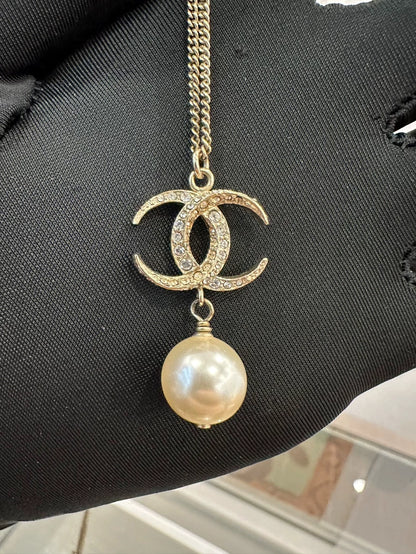 Chanel Double C Pearl Pendant Necklace