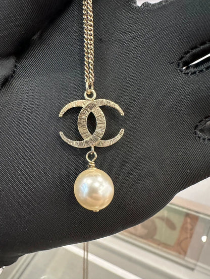 Chanel Double C Pearl Pendant Necklace
