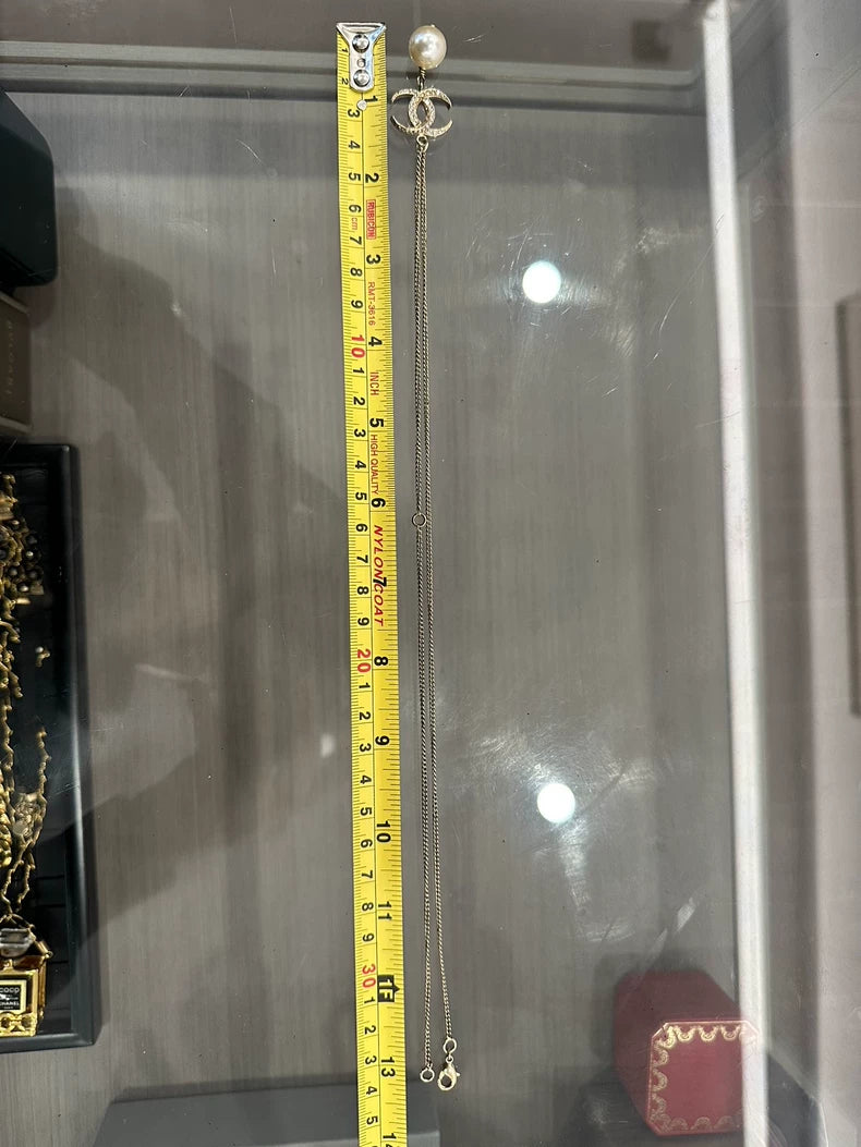 Chanel Double C Pearl Pendant Necklace