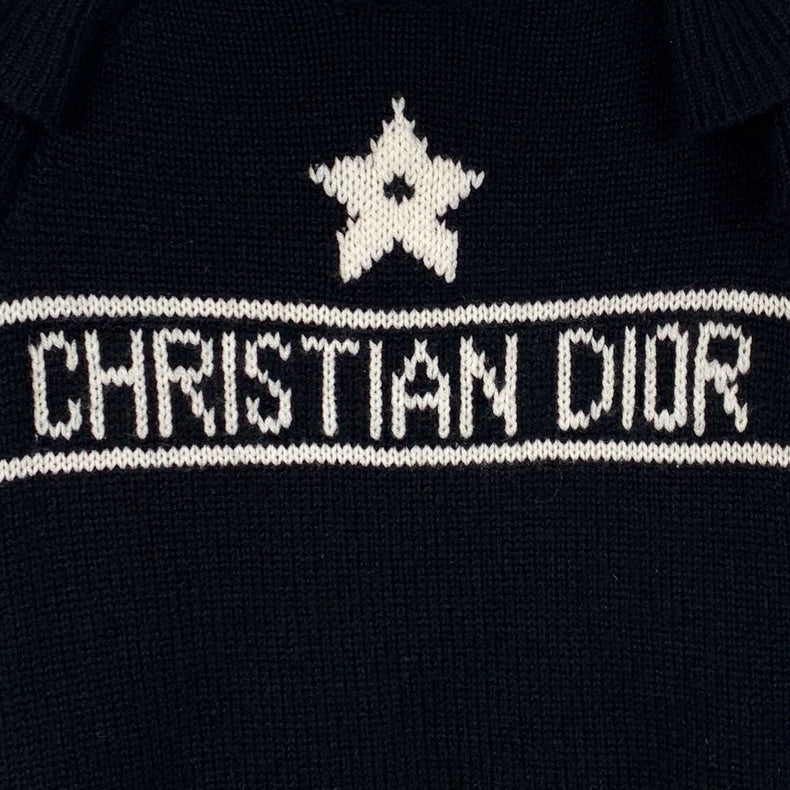 Black Logo Knit Top with Ruffles