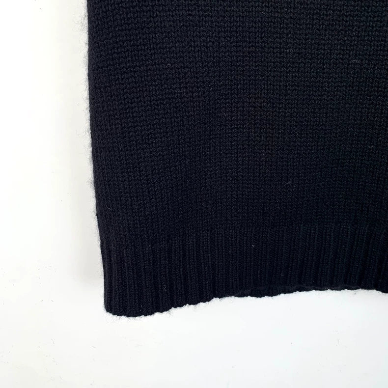 Black Logo Knit Top with Ruffles