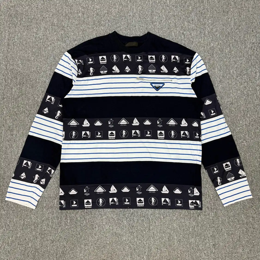 Prada Color Block Cotton Long-Sleeve Sweatshirt