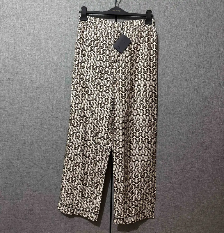 Prada White Silk Logo Print Casual Pants