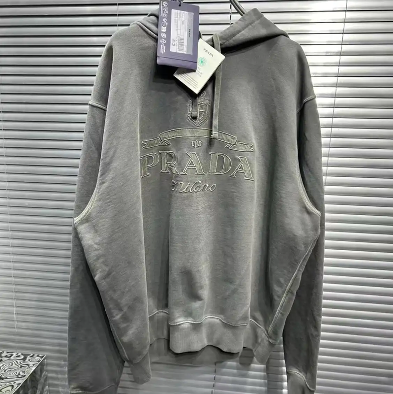 Prada Men's Brown Green Cotton Embroidered Sweatshirt