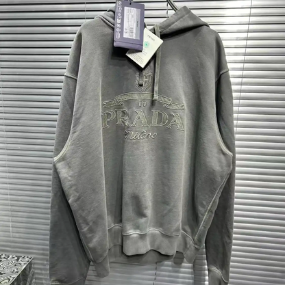 Prada Men's Brown Green Cotton Embroidered Sweatshirt