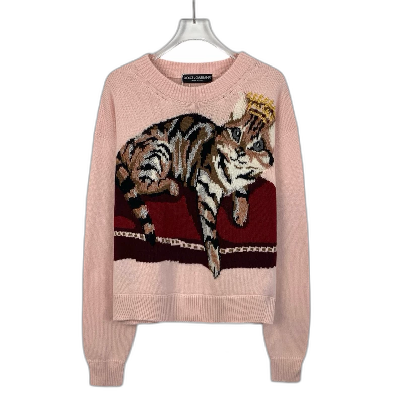 Pink Cat Embroidered Cashmere Sweater