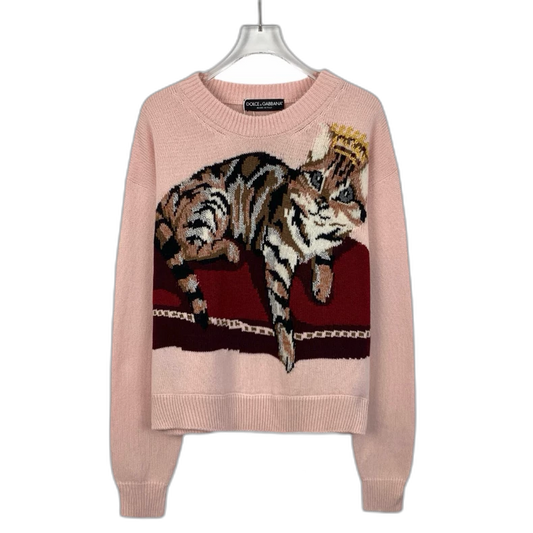 Pink Cat Embroidered Cashmere Sweater