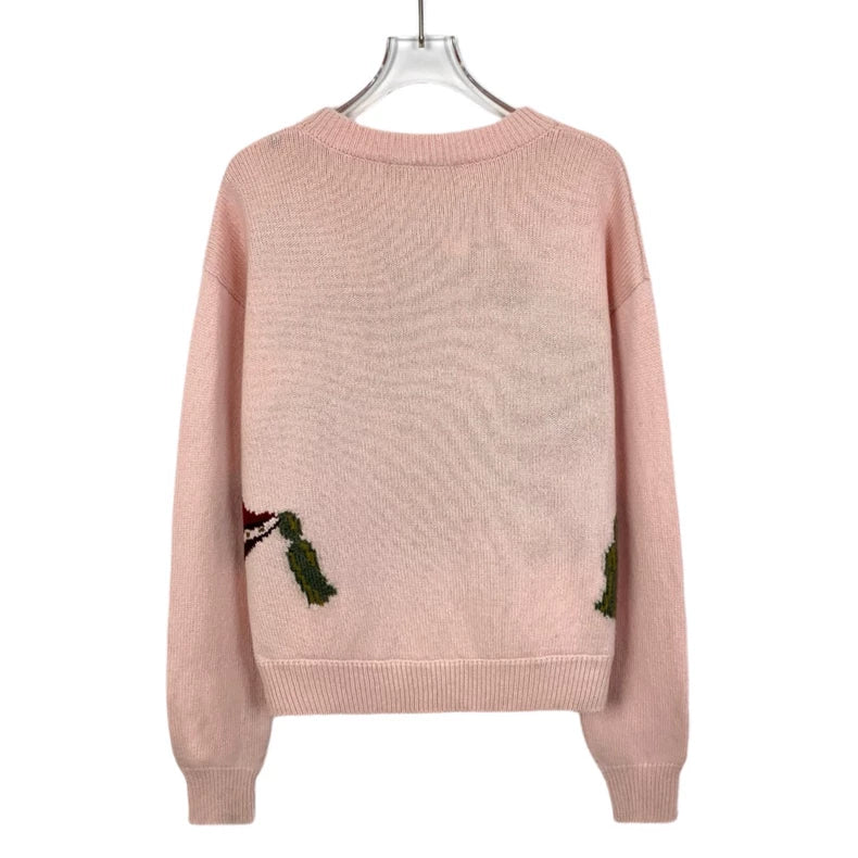 Pink Cat Embroidered Cashmere Sweater